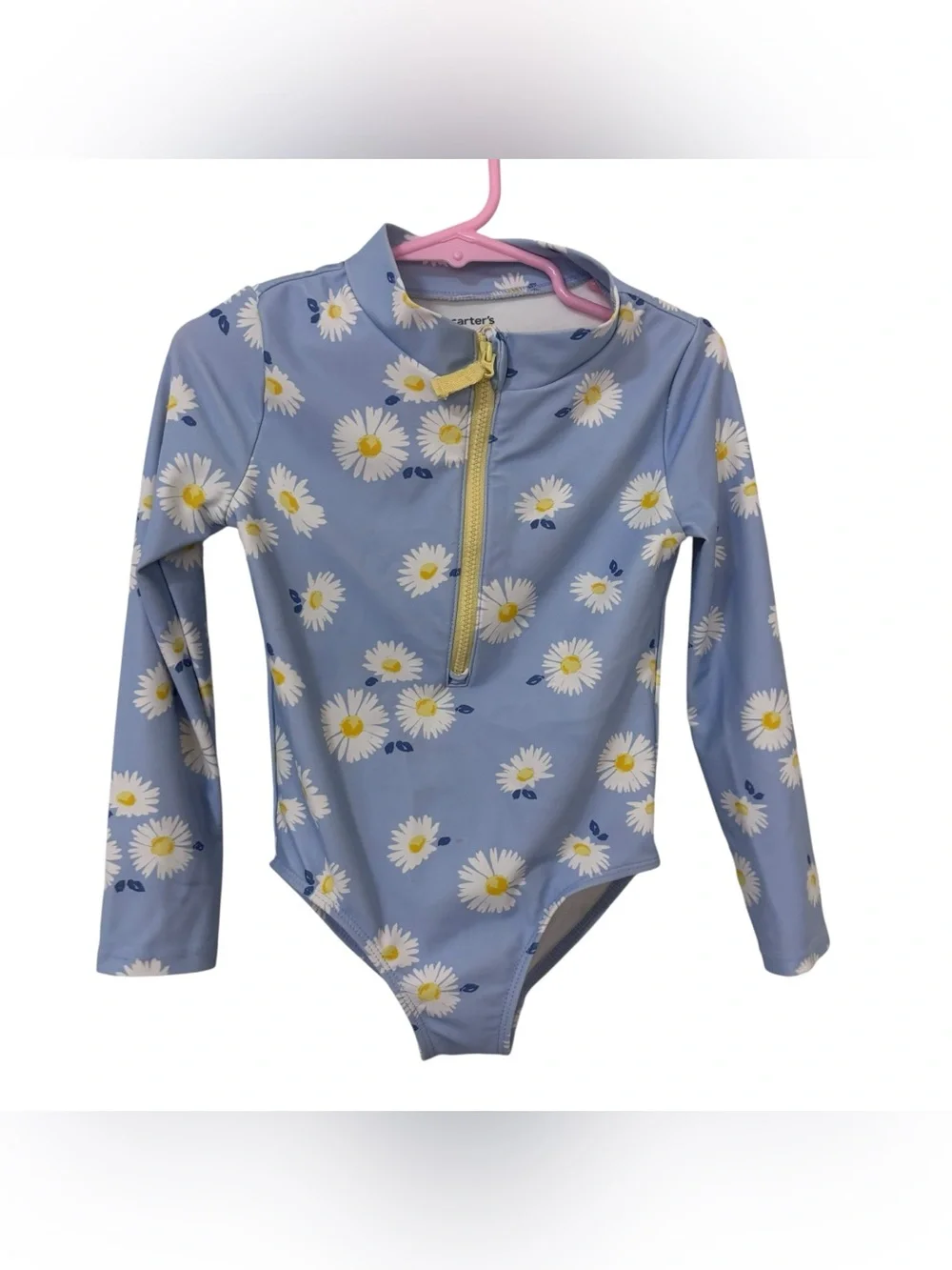 3/$15 Carter's Light Blue Daisy Print Long-Sleeve Rashguard Swimsuit size 4/4A